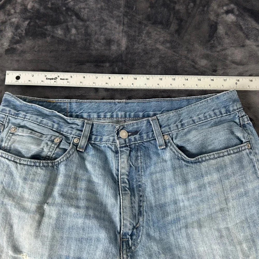Levi's 514 Jeans Mens 36x30 Blue Straight Fit Distressed Light Wash Denim